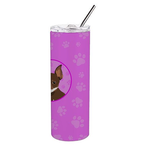 Chihuahua Chocolate and White #2 Stainless Steel 20 oz Skinny Tumbler, Pink - Picture 3 of 4